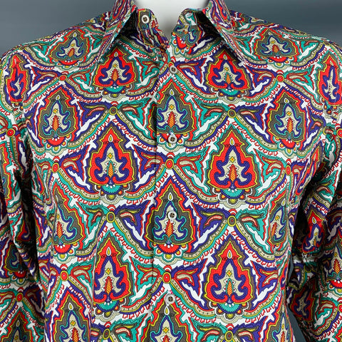 ROBERT GRAHAM Talla L Camisa de manga larga con botones de algodón con estampado multicolor