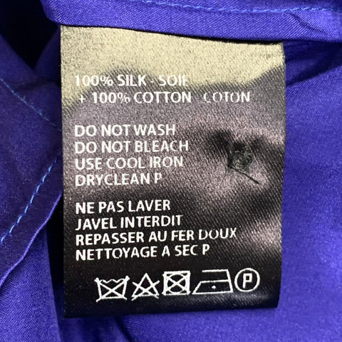 HAIDER ACKERMANN Size S Blue Silk Nehru Collar Hidden Buttons Shirt