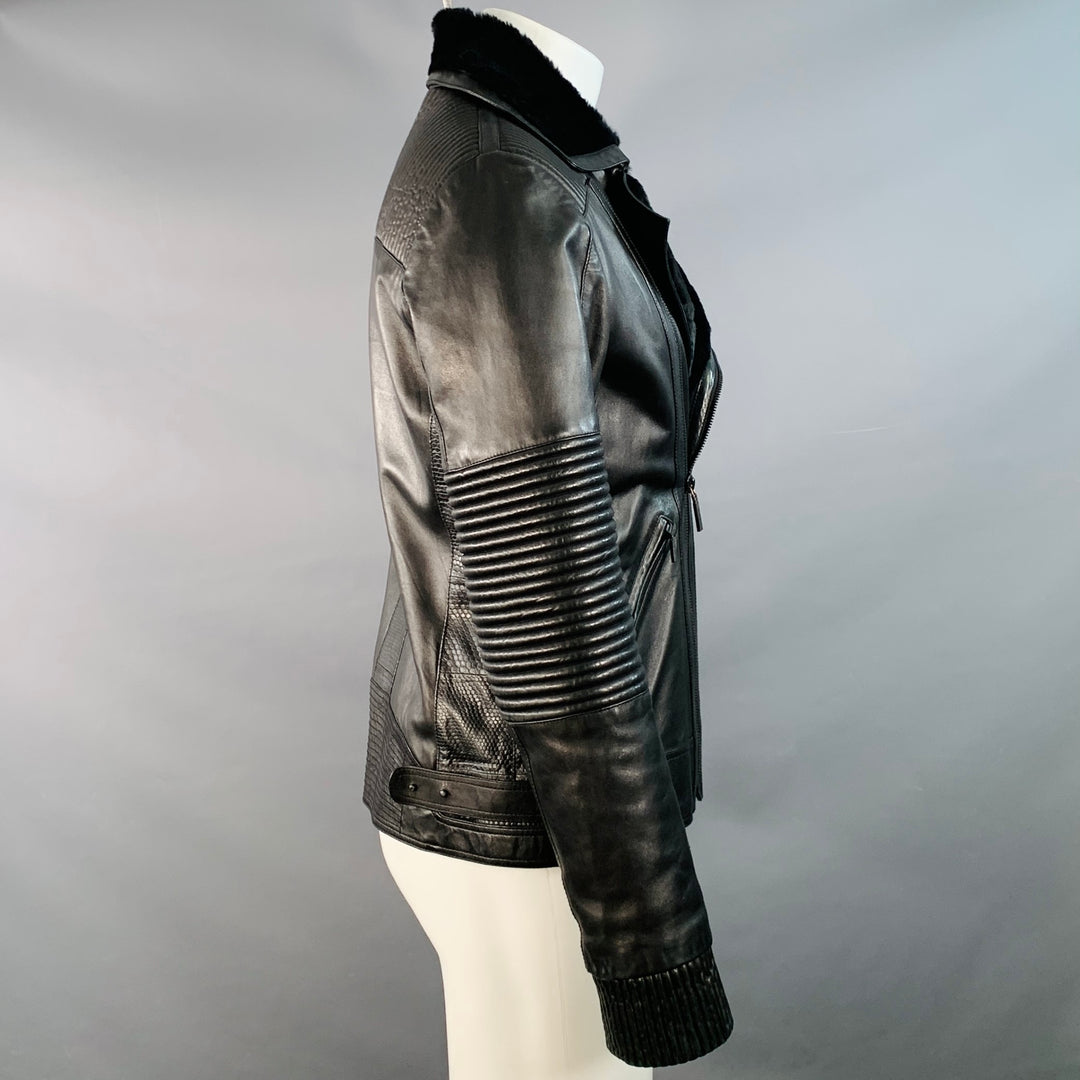 VERSACE Size 38 Black Leather Faux Shearling Motorcycle Jacket