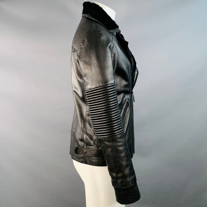 VERSACE Size 38 Black Leather Faux Shearling Motorcycle Jacket