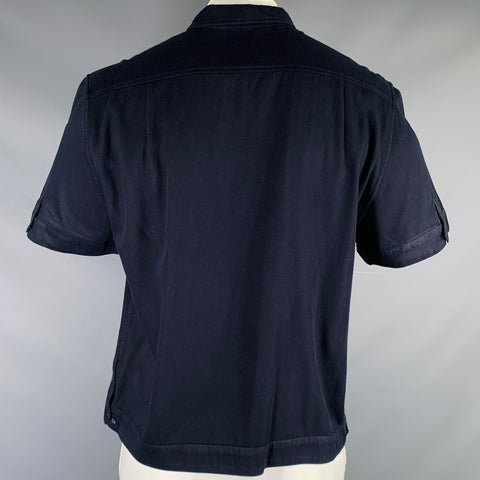 DOLCE & GABBANA Size XL Navy Cotton Patch Pockets Short Sleeve Shirt