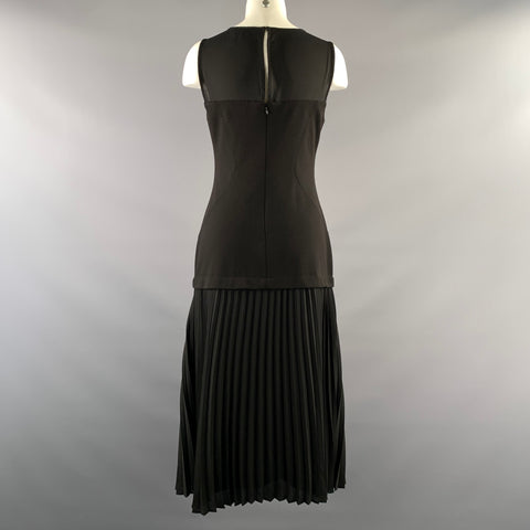 HALSTON Size 8 Black Polyester Spandex Pleated Knee Length Dress