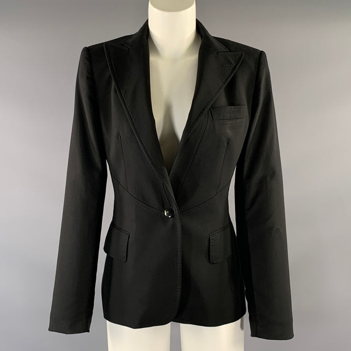 DOLCE & GABBANA Size 6 Black Wool Blend Leopard Blazer Jacket (Indoor) / Blazer