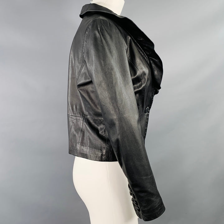 MILLY Size S Black Lambskin Leather Ruffle Jacket