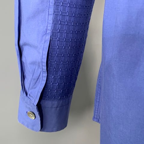 ISSEY MIYAKE Size XL Blue Solid Cotton Camp Long Sleeve Shirt