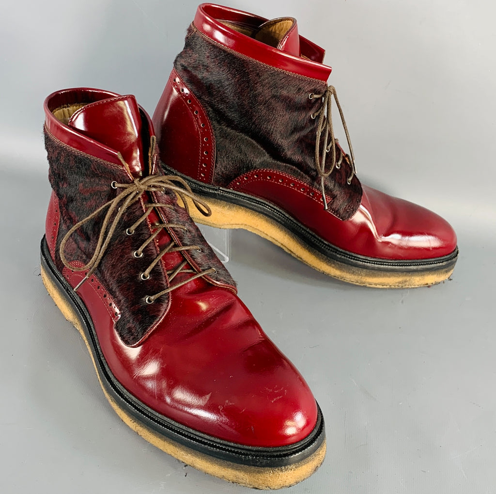 ETRO Size 10 Red Paisley Pony Hair Leather Crepe Sole Ankle Boots Paisley Ankle Boots for Men for Sale | Shop New & Used Men main image 3