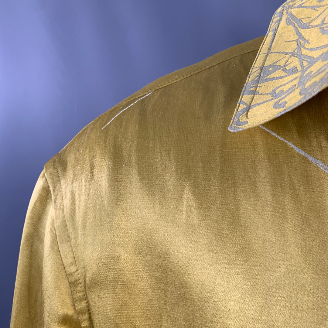 HAIDER ACKERMANN Size S Gold White Jacquard Linen Silk Layered Long Sleeve Shirt