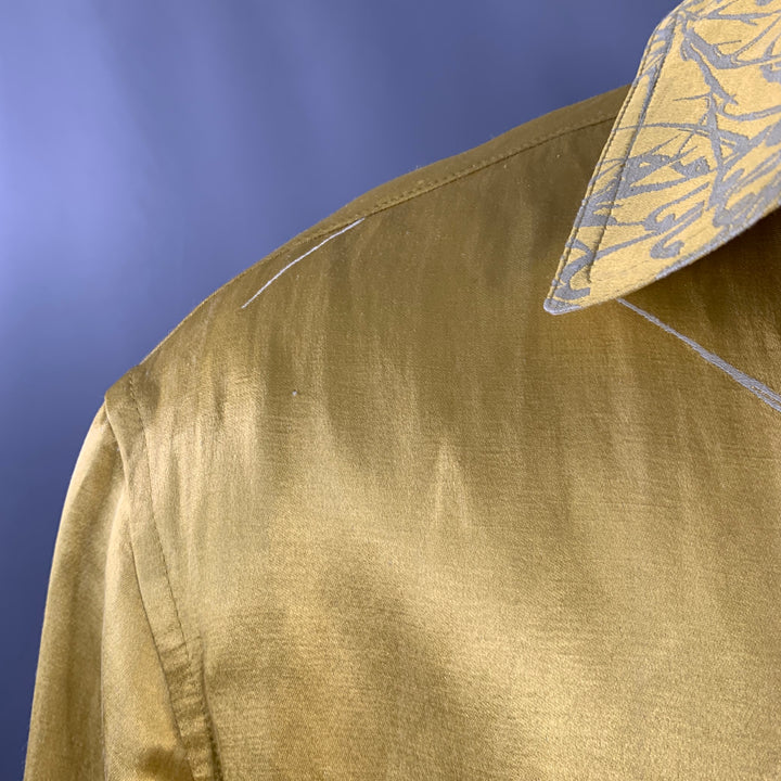 HAIDER ACKERMANN Size S Gold White Jacquard Linen Silk Layered Long Sleeve Shirt