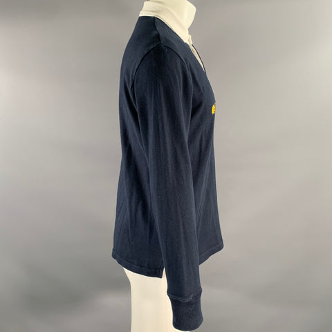ROWING BLAZERS Size M Navy Gold Embroidery Cotton Long Sleeve Rugby Polo