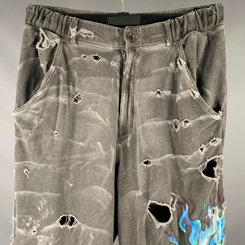 ROBERTO CAVALLI Size M Gray Blue Distressed Cotton Lounge Casual Pants
