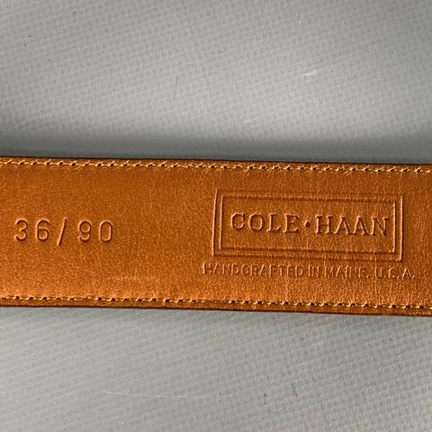 COLE HAAN Size 36 Dark Brown Saffiano Leather Belt