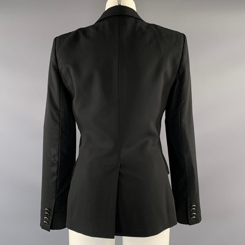 DOLCE & GABBANA Size 6 Black Wool Blend Leopard Blazer Jacket (Indoor) / Blazer