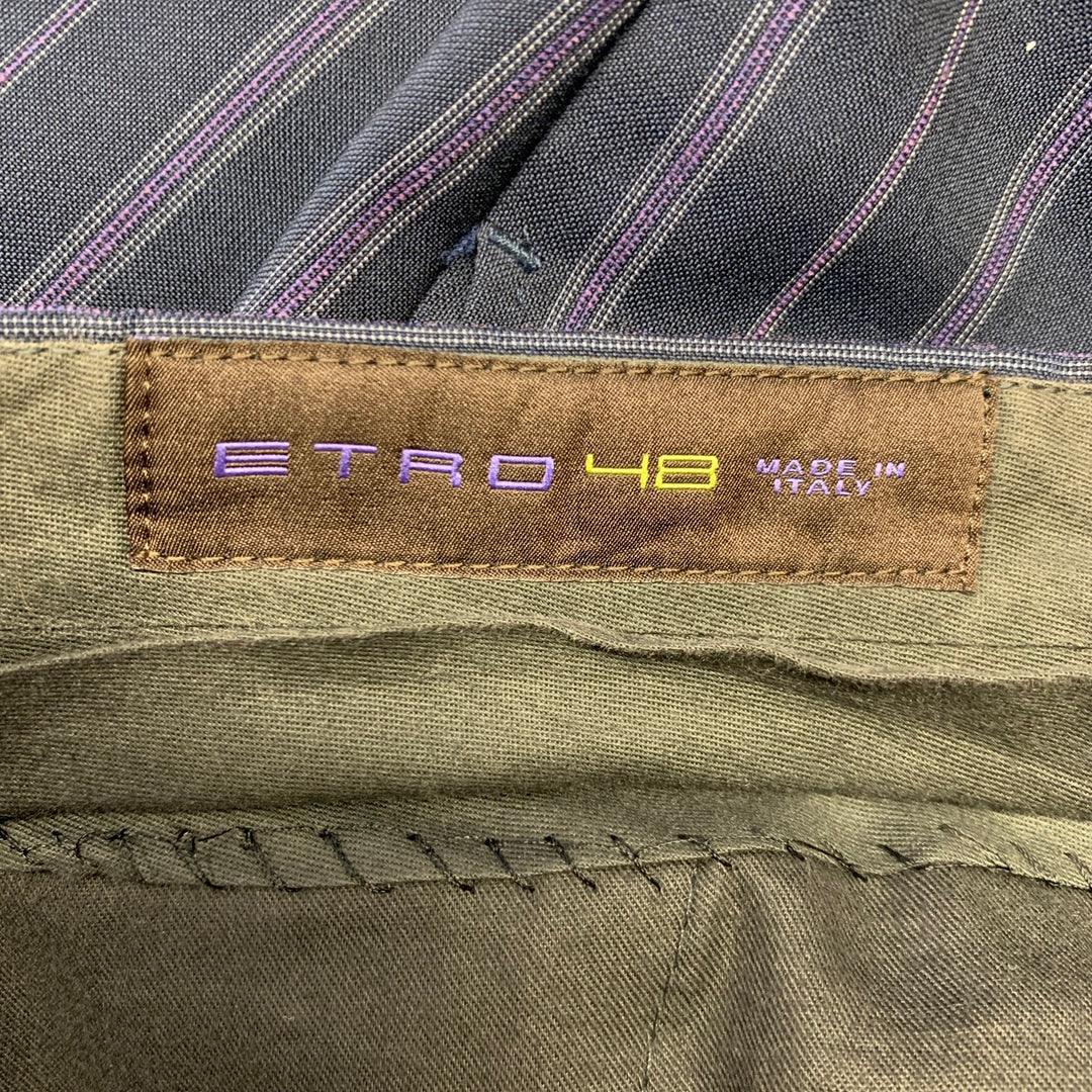 ETRO Size 38 Navy Purple Pinstripe Wool Notch Lapel Suit