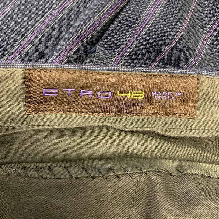 ETRO Size 38 Navy Purple Pinstripe Wool Notch Lapel Suit