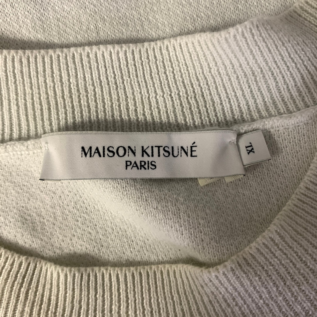 MAISON KITSUNE Size XL Off-White Fox Cotton Ribbed Pullover
