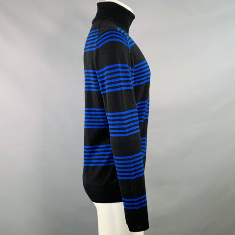 MR TURK Size M Black Navy Stripe Merino Wool Turtleneck Pullover