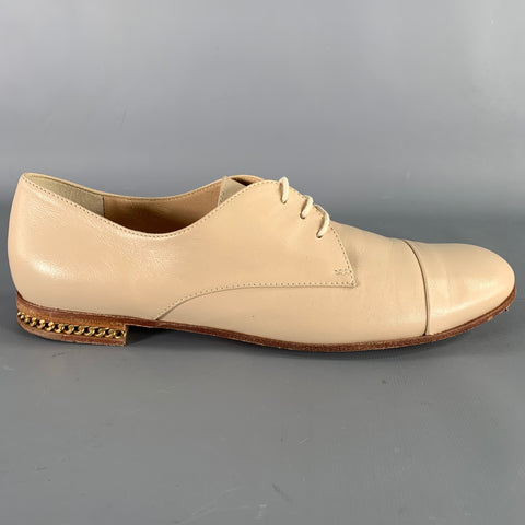 BALDININI Size 7 Beige Leather Cap Toe Lace-Up Shoes