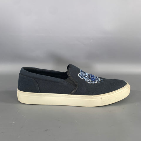 KENZO Size 11 Navy Light Blue Embroidery Canvas Slip On Sneakers