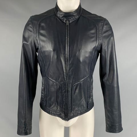 ELIE TAHARI Taille S Veste Zippée En Cuir Marine