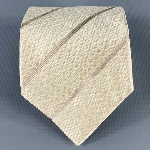 GUCCI Khaki Beige Diagonal Stripe Silk Tie