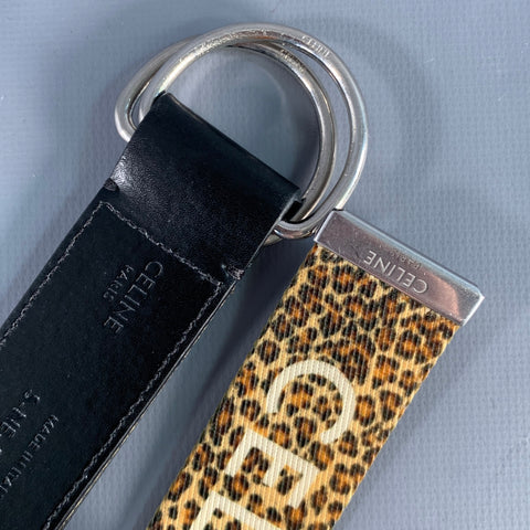 CELINE Waist Size S Beige Brown & White Animal Print Canvas Belt