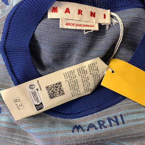 MARNI Size M Grey Blue Floral Cotton Crew Neck Pullover