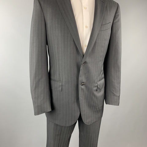 ERMENEGILDO ZEGNA Black Stripe Wool Notch Lapel 34 x 30 Suit