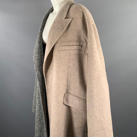 Manteau à revers pointus bicolore en laine gris-fauve RONNY KOBO taille M