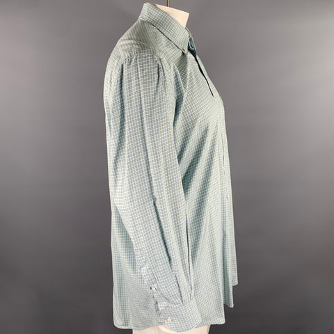 LUCIANO BARBERA Size XXL Blue Green & Yellow Gingham Cotton Long Sleeve Shirt