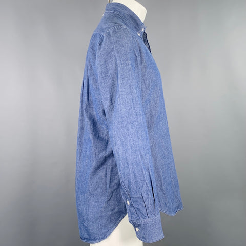GITMAN BROS Size M Blue Cotton One Pocket Long Sleeve Shirt