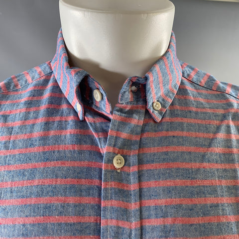 TAYLOR STITCH Size M Blue Red Stripe Cotton Button Down Short Sleeve Shirt