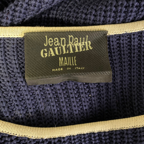 JEAN PAUL GUALTIER MAILLE Size L Navy Gold & burgundy Knitted Scoop Neck Sweater