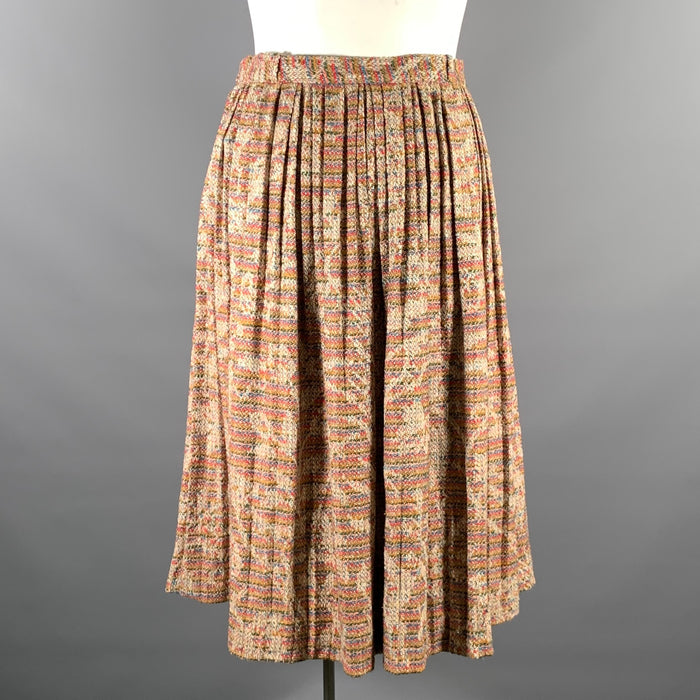 HERMES Size 8 Multi-Color Silk  Wool Pleated Knee-Length Skirt