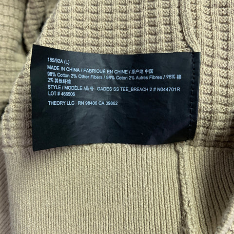 THEORY Size L -Gades- Tan Waffle Knit Cotton Blend Crew Neck T-shirt