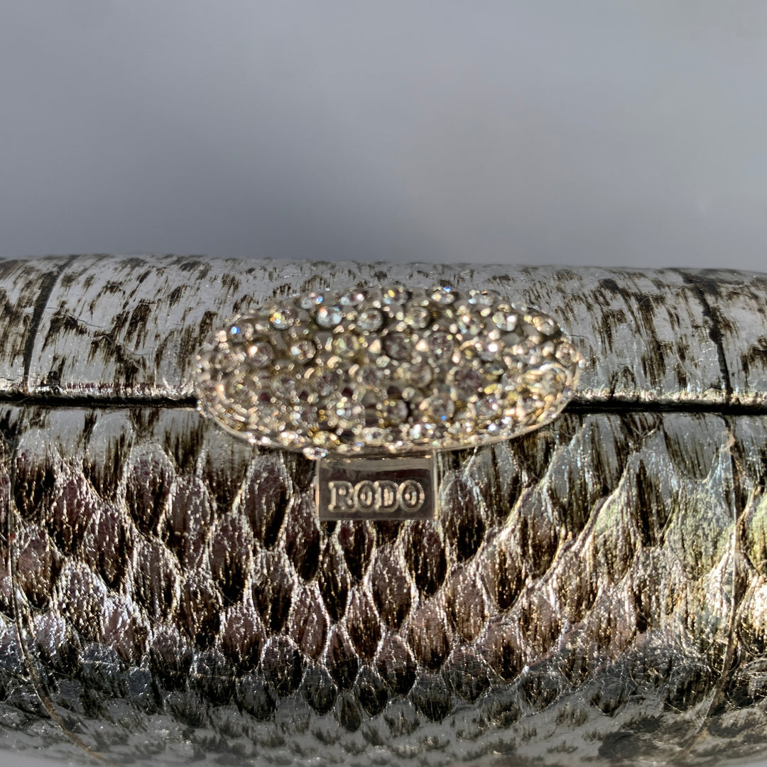 RODO Silver Metallic Snakeskin Leather Clutch Handbag