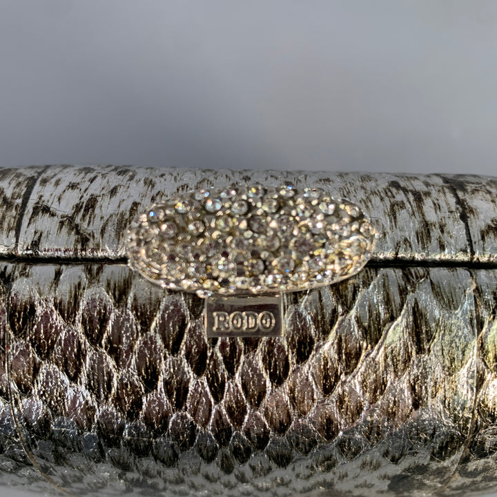 RODO Silver Metallic Snakeskin Leather Clutch Handbag