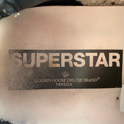 GOLDEN GOOSE SUPERSTAR Size 11 White Grey Navy Color Block Leather Distressed Sneakers