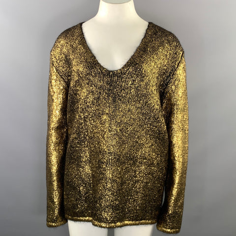 TOM FORD Size M Gold Black Mohair Blend Metallic V Neck Sweater Womens