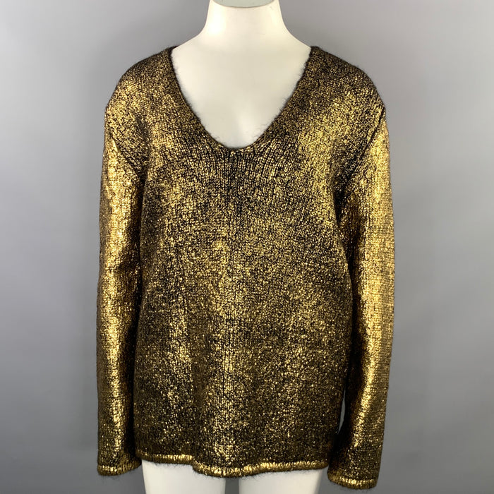 TOM FORD Size M Gold Black Mohair Blend Metallic V Neck Sweater Womens