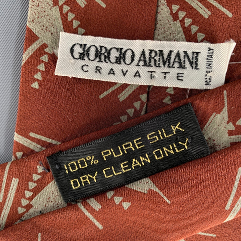 GIORGIO ARMANI Orange Silver Geometric Silk Tie