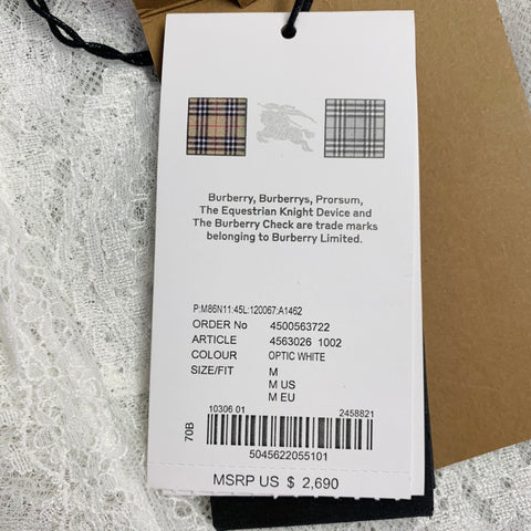 BURBERRY Size M White Lace Viscose Blend Bow Long Sleeve Shirt