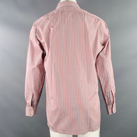 CHARVET Size M/L Red White Blue Stripe Cotton Curved Cutaway Long Sleeve Shirt