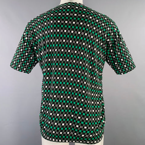 MARNI Size M Green Black Checkered Cotton Short Sleeve Pullover