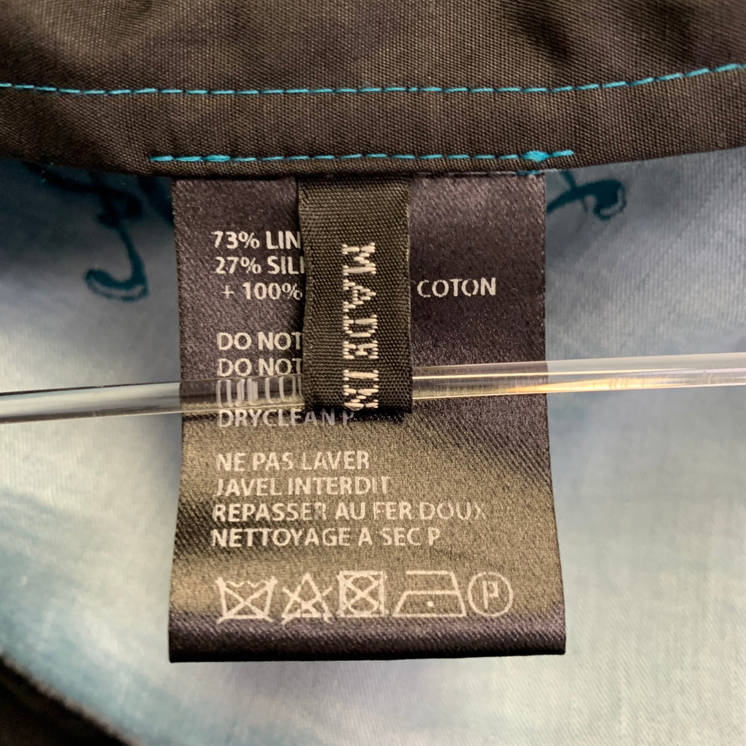 HAIDER ACKERMANN Size M Teal White Jacquard Linen Silk Layered Long Sleeve Shirt