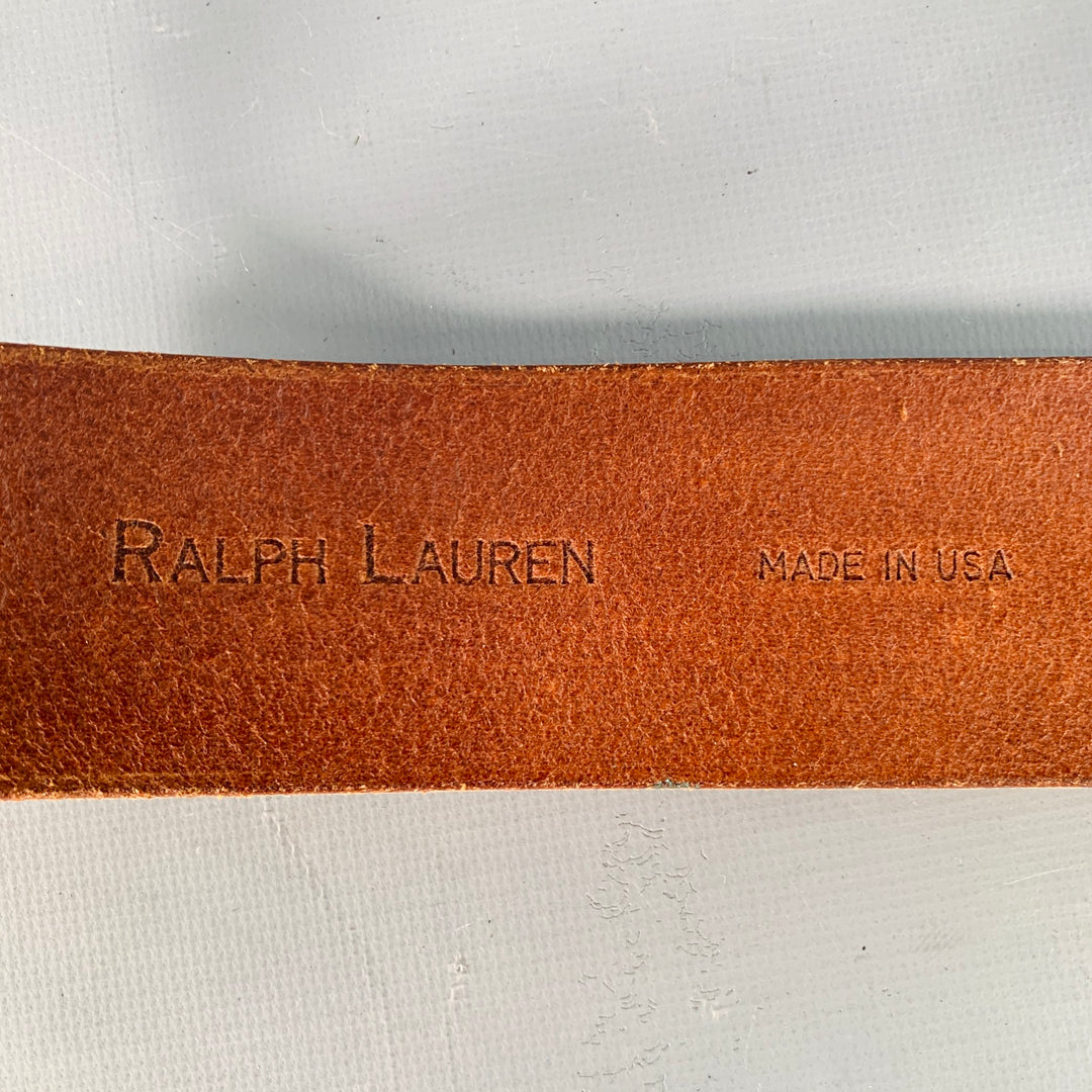 RALPH LAUREN Size 28 Brown Brass Leather Wide Belt