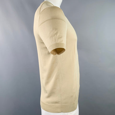 SANDRO Size L Beige Knit Acetate Blend Crew Neck T-shirt
