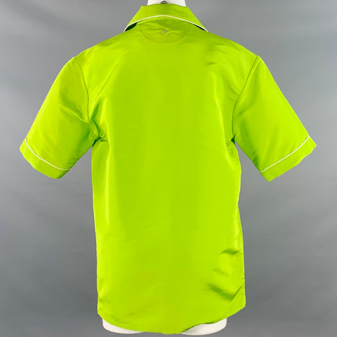 MAISON VALENTINO 2022 Size S Neon Green White Silk One Pocket Oversized Camp Shirt