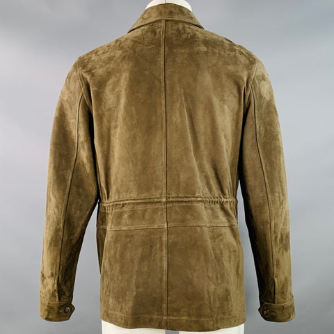 KINGSMAN Size 40 Green Lambskin Suede Drawstring Four Pockets Jacket