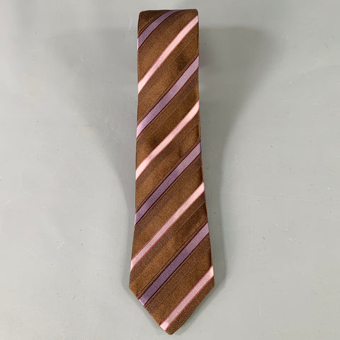 GUCCI Brown Purple Pink Diagonal Stripe Silk Tie