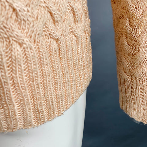 CHARLOTTE LUMLEY Size M Pink Cable Knit Silk Crew Neck Pullover